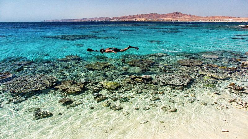 Shallow turquoise lagoon with reef near Sharm El Sheikh, Egypt